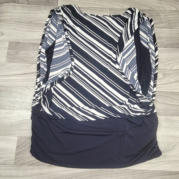 Chicos Knit Kit Stripe Variance Topper Size 3 Large Banded Hem Shirred Navy NWT - Picture 10 of 15